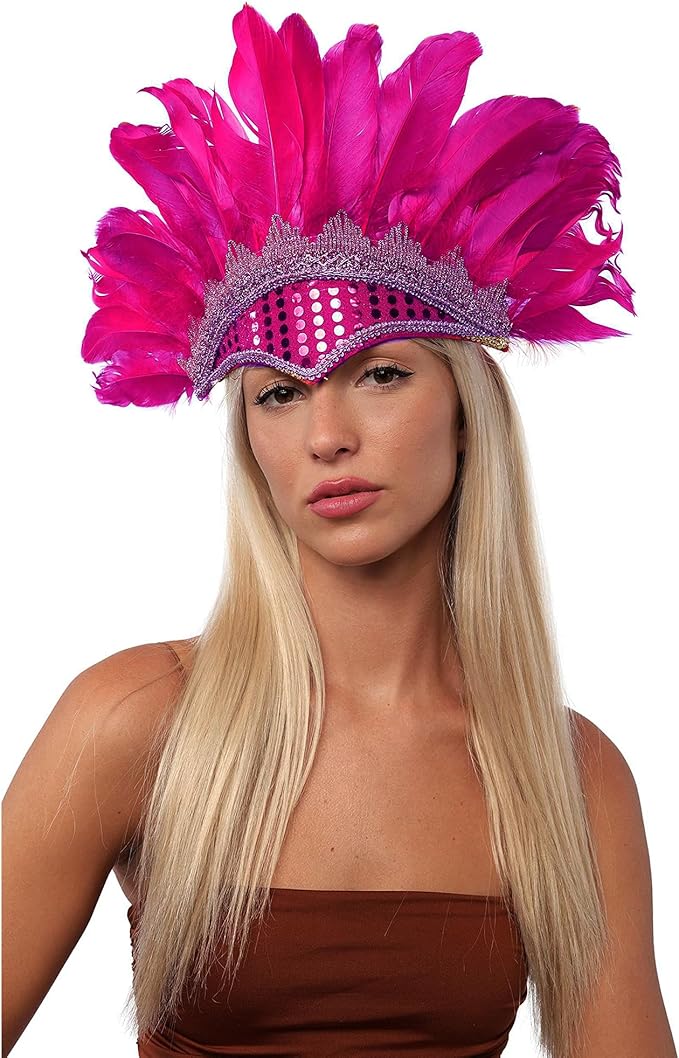 Diadema Plumas Carnaval para Disfraz de Pavo Real, Antifaz Veneciana Brasil con Plumas, Penacho Indio para Disfraz de Fiesta