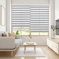 Blindecor Lira estor enrollable noche y día, color Gris plata, estor de 130 x 180 cm (ancho x alto). Tamaño de la tela 127 x 175 cm. Estores noche y dia elegantes