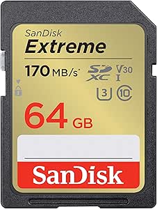 SanDisk Extreme SDXC Tarjeta SD 64 GB (SD Card UHS-I, V30, hasta 170 MB/s, Software de recuperación de datos RescuePRO Deluxe, SanDisk Quicklow Technologie, 4K UHD Videos, Class 10, U3