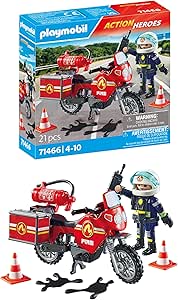 PLAYMOBIL Action Heroes 71466 Moto de Bomberos, con una Radio y un extintor, Juegos de rol imaginativos y Divertidos, Juguetes para niños a Partir de 4 años