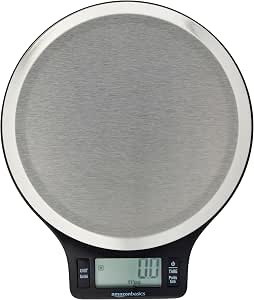 Amazon Basics Báscula de Cocina Digital con Pantalla LCD, sin bisfenol A (BPA), de Acero Inoxidable (Pilas Incluidas), Pesa hasta 11 Libras, Negro