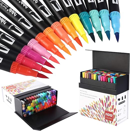 hhhouu 100 Colores Rotuladores Punta Fina, Acuarelables Marcadores de Pincel para Niños y Adultos Dibujo, Caligrafía, Lettering, Bullet Journal HO-100B