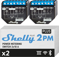 Shelly Plus 2PM - Interruptor Inteligente WiFi & Bluetooth, para Cortinas y Persianas, 2 Canales - 16A, Medición de Energía y Temporizador, Control Remoto por Teléfono, Alexa y Google Home (2 Piezas)