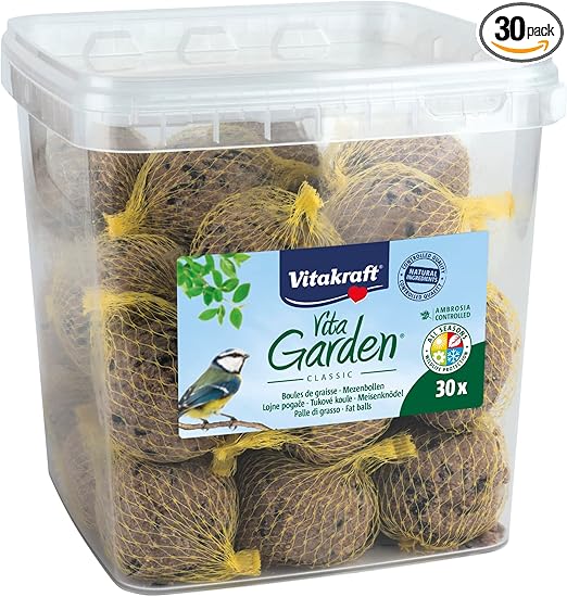 VITAKRAFT - Vita Garden - Seau de Boules de Graisse avec Filets pour Oiseaux du Jardin - Alimentation Complète Pour Oiseaux Toutes Saisons - 30 unités