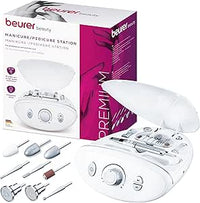 Beurer MP 100 Estación profesional de manicura/pedicura eléctrica, 10 accesorios de zafiro y fieltro, torno de uñas con tapa del polvo de las uñas, hasta 20.000 revoluciones por minuto