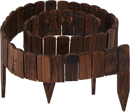 Relaxdays Bordura de Jardín Madera, Borde Césped, Largo 200 cm, Alto 10 cm, Delimitador Huertos, Flexible, Marrón Oscuro