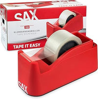 SAX Tape it Easy XXL Einhand Klebeband Abroller extra Schwer | für 1x 50mm Band oder 2x 25mm Band, Paketbandabroller mit Stiftehalter Funktion, rutschfest, inkl. doppelseitige Klinge