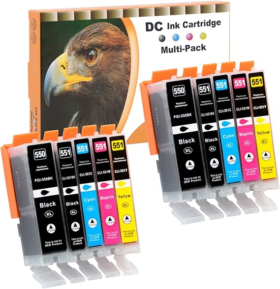 D&C Cartuchos de Tinta Compatible para Canon PGI-550 CLI-551XL para Canon Pixma iP7200 iP7250 iP8750 iX6850 MG5450 MG5550 MG5650 MG5655 MG6350 MG6450 MG6650 MG7100 MG7150 MG7550 MX725 MX925 (10-Pack)
