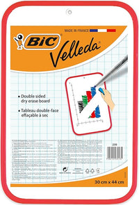 BIC Velleda Pizarra Blanca Pequeña de Doble Cara para Escribir, Óptimo para material escolar y de oficina,Fácil de Borrar, Marco Rojo, 30x44cm