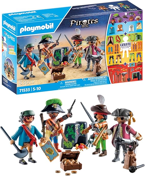 PLAYMOBIL Pirates 71533 MyFigures: Piratas, Montaje de Figuras de Piratas Personalizadas, Incluyendo Mapa del Tesoro y alfileres para el Sombrero de Pirata, Juguetes para niños a Partir de 5 años