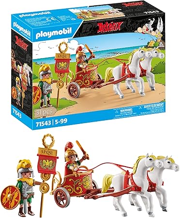 PLAYMOBIL Asterix 71543 Cuadriga Romana, Viaje a través de la Tierra, Incluyendo Cascos, brazaletes y Capa Removibles, detallados Juguetes para niños a Partir de 5 años