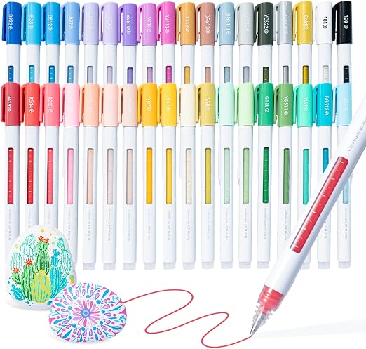Ohuhu Juego de bolígrafos de gel acrílico, 36 colores, 0,7 mm, punta extrafina, para adultos, para diario, dibujo, doodlen resaltado en papel negro, piedra, madera, cristal, Wai Momi