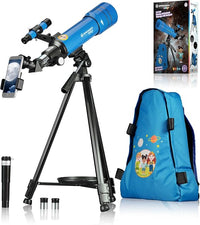 Bresser Junior 70/400 - Telescopio para niños a Partir de 8 años, astronomía Principiantes, telescopio con Mochila, Accesorios y Soporte para Smartphone, Cielo Nocturno Azul