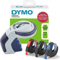 Dymo Etiquetadora en Relieve con 3 Cintas de Etiquetas, Kit de iniciación de etiquetadora Omega, diseño pequeño y ergonómico con Rueda de Clic Giratorio, para el hogar, Bricolaje y Manualidades