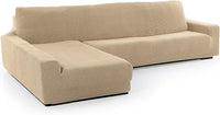 FAVERTI® Funda Super Elástica Chaise Longue Brazo Largo Izquierdo (Visto de Frente) | Modelo NOVELE | Beige | Protector de Calidad de Tejido Jacquard Tacto algodón