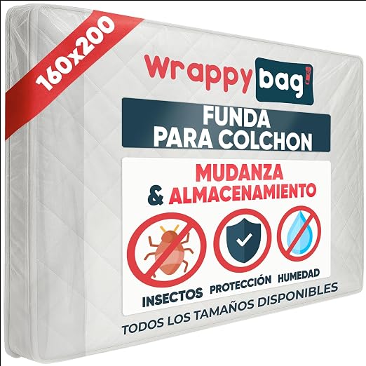 WRAPPYBAG – Funda Protectora de Plástico para Colchón – Bolsa Impermeable para Mudanza, Almacenaje y Transporte – 160x200 cm