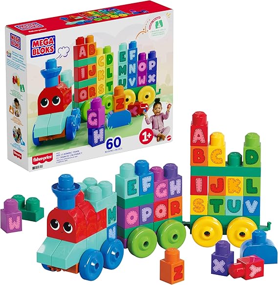 Mega Bloks Tren de aprendizaje ABC, jueguete de construcción para bebé +1 año (Mattel DXH35)