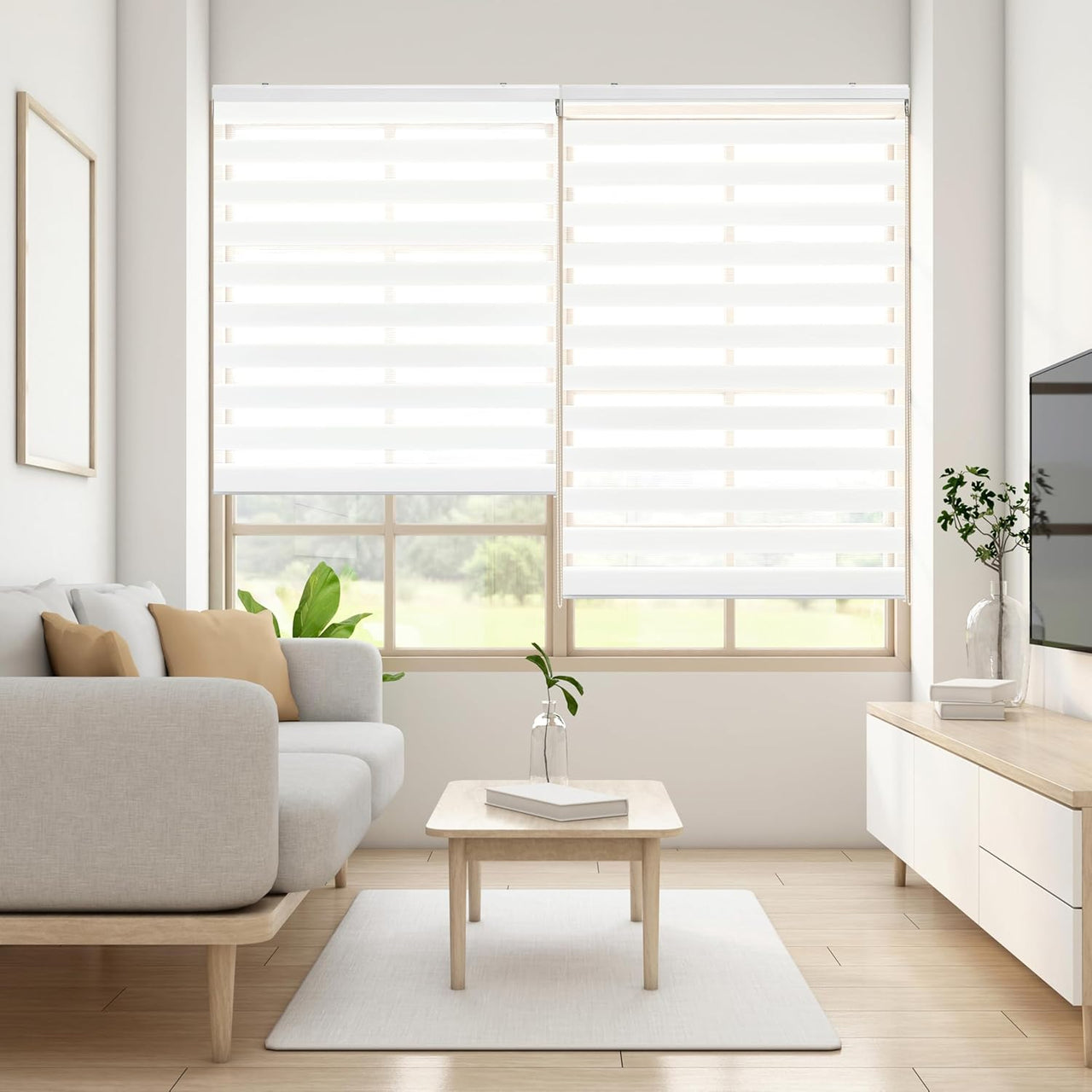 Blindecor Lira estor enrollable noche y día, color Blanco, estor de 140 x 180 cm (ancho x alto). Tamaño de la tela 137 x 175 cm. Estores noche y dia elegantes