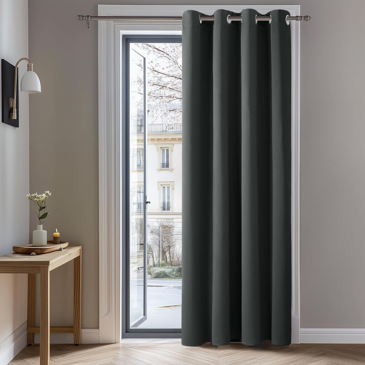 Deconovo Cortinas Salón, Hotel, Ventanas, Opacas con Aislamiento Térmico, con Ojales, 140x180 cm(Ancho x Alto), Gris Oscuro, 1 Pieza
