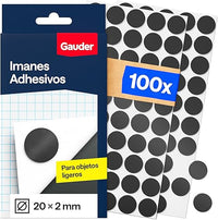 GAUDER Puntos Magnéticos - Imanes Adhesivos Redondos para Manualidades, Nevera, Oficina y Escuela - Parches Autoadhesivos para Notas, Fotos y Objetos Ligeros (100 Unidades - 20 x 2 mm)