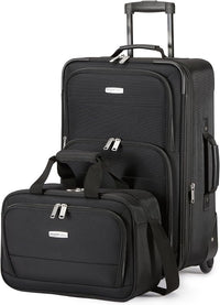 Amazon Basics Juego de Equipaje Blando de 2 Piezas, Maleta de Mano Expandible (58 cm) y Bolsa de Mano (25 cm), Ligeros, 100% Poliéster, Apilable, Negro