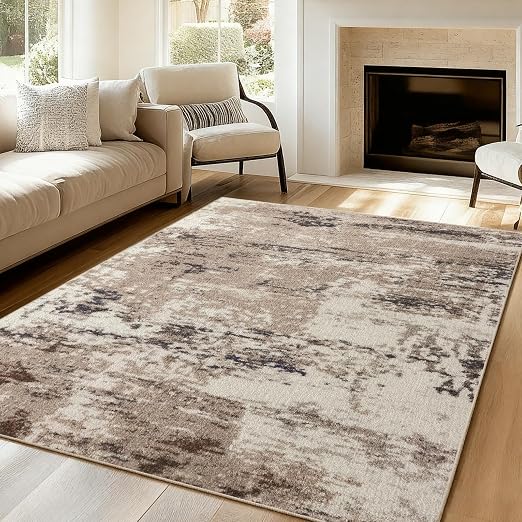 VK·LIVING Alfombra de salón - Lavable Alfombra 160 x 230 cm Dormitorio Grande Moderna Abstracta desenfocada Pila Media Gruesa Alfombra Antideslizante Amarillo marrón