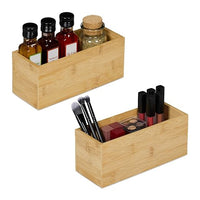 Relaxdays 2 Organizer da Scrivania, Contenitori Portaoggetti, Box Porta Cosmetici Bagno, 9,5x23x9 cm, Bambù, Naturale