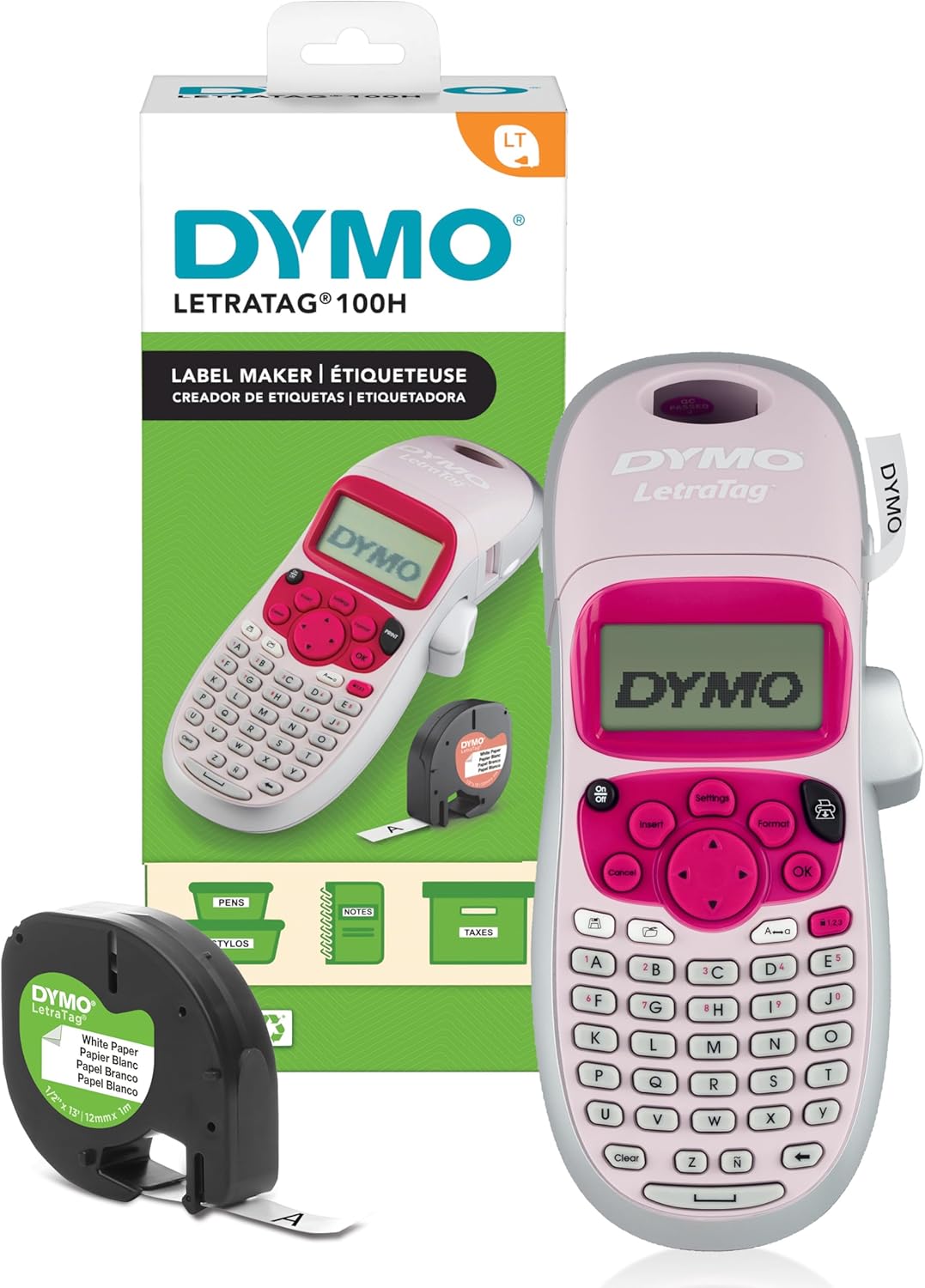DYMO LetraTag LT-100H etiquetadora | Impresora de etiquetas portátil | Teclado ABC / Pantalla LCD de 13 caracteres | Perfecta para la oficina o para el hogar | Rosa