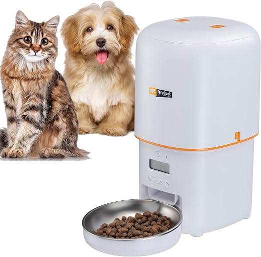 Ferplast Distributeur Croquettes Chat Automatique Risto Pet, Distributeur Croquettes Chien 4 L, Programmable, Double Alimentation, 6 Repas par Jour, Pantalla Rétroéclairé, Gamelle en Acier Inoxydable