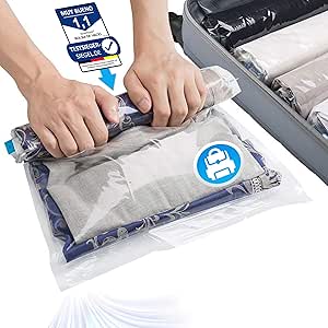 SilverRack Juego de Bolsas al Vacío para Ropa [12 Piezas] en 3 Tamaños (35x50 cm / 40x60 cm / 50x70 cm) – Bolsas de Compresión para Viajes, Almacenamiento y Mudanza – Bolsas de Vacio para Ropa