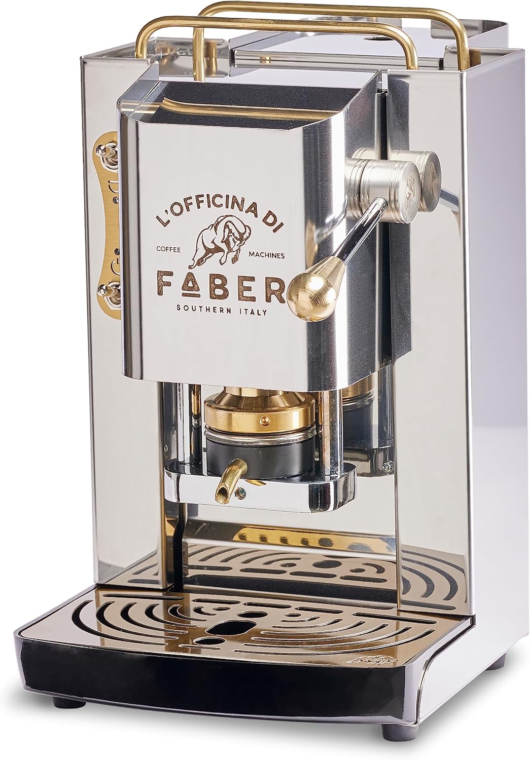 FABER COFFEE MACHINES | Modelo Pro Total Inox Deluxe | Cafetera monodosis ese 44 mm | Prensacialda de latón ajustable | electroválvula de serie (LATÓN)