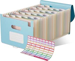 EcoStash Carpeta Clasificadora Acordeón, 26 Bolsillos Archivador A4 de Paja de Trigo, Clasificador Documentos Expandibles, Libre de BPA, Regreso a la Naturaleza, Vida Saludable - Azul Cielo