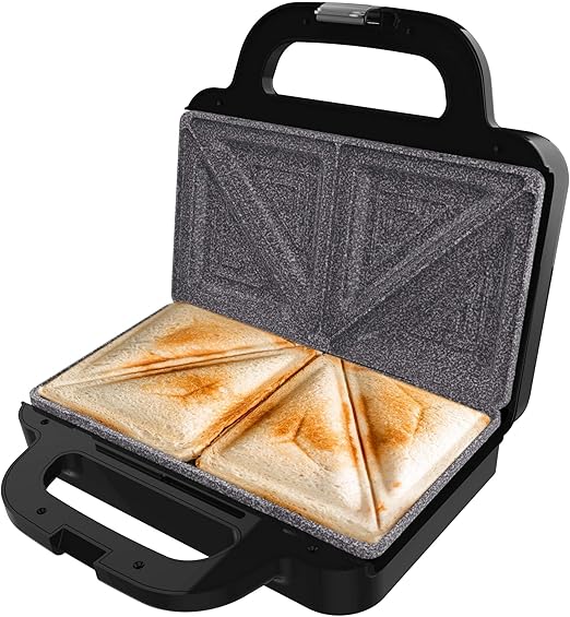 Cecotec Sandwichera Rock'nToast Deep Classic, 1000 W, Mayor amplitud, Placa triangulares, Tostado uniforme, Revestimiento RockStone, Capacidad 2 Sándwiches, Libre de PFOA