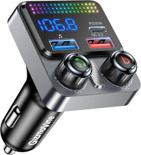 GizmoVine Transmisor FM para Coche, Adaptador Bluetooth 5.4 48W, 3 Puertos Carga (PD 30W + QC 18W), Música Inalámbrica, Grave Profundo, Manos Libres, Asistente de Voz, Pen Drive, 12V/24V