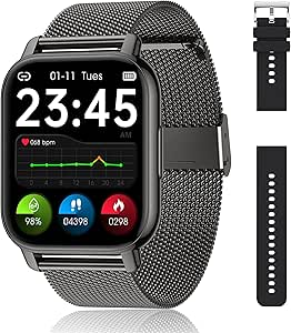 Popglory Reloj Inteligente Hombre con Llamadas y Asistente Voz, 1,85'' Smartwatch Pantalla Dividida Pulsera Actividad Presión Arterial Ritmo Cardíaco Oxígeno Sanguíneo, para Mujer Hombre Android iOS