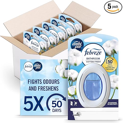 Febreze Ambientador de baño, eliminador de olores, algodón, 5 unidades