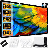 Pantalla Proyector 150 Pulgadas, LEORFI Portátil Pantalla Proyector Soporte 16:9 4K Full HD, 336x190 cm Pantalla de Proyección de Doble Cara para Patio, para Cine casa Camping Eventos Recreativos