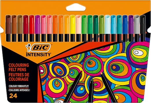 BIC Intensity, Rotuladores de Punta Fina (0,9 mm), Colores Surtidos de larga duración, Paquete de 24 uds.