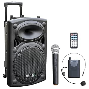 Ibiza - PORT12VHF-BT - Altavoz portátil 12"/700W MAX con 2 micrófonos (VHF), Mando a Distancia y Funda Protectora - Bluetooth, USB, SD - Autonomía de 5 a 7h - Speaker Box