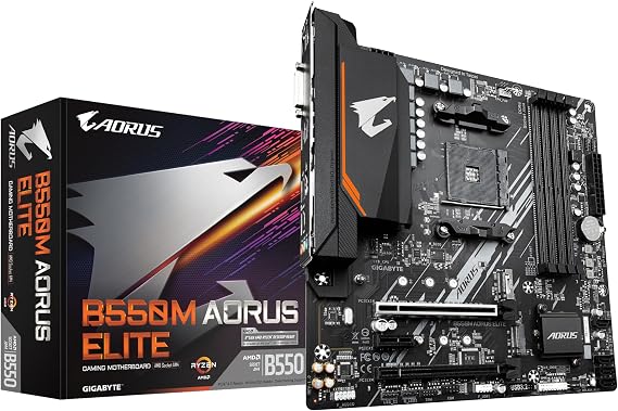 GIGABYTE B550M AORUS Elite Placa Base - Procesadores AMD Ryzen 5000, VRM de 5+3 Fases, hasta 4733 MHz DDR4, 1xPCIe 4.0 + 1xPCIe 3.0 M.2, LAN 1GbE, USB 3.2 Gen 1
