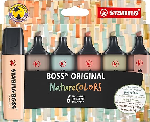 STABILO - Marcador - BOSS ORIGINAL NatureCOLORS - Estuche de 6 - verde barro, verde tierra, ocre oscuro, siena, beige, gris cálido