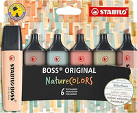 STABILO - Marcador - BOSS ORIGINAL NatureCOLORS - Estuche de 6 - verde barro, verde tierra, ocre oscuro, siena, beige, gris cálido