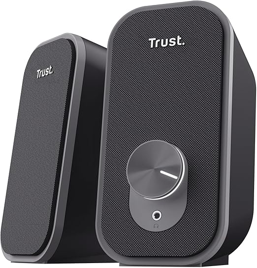Trust Orada PC Lautsprecher USB 2.0, 12W (6W RMS), Kompaktes Lautsprecherset, Speaker Set mit Kopfhöreranschluss, AUX Klinke 3.5mm, PC Boxen Computer Laptop Mac, Schwarz