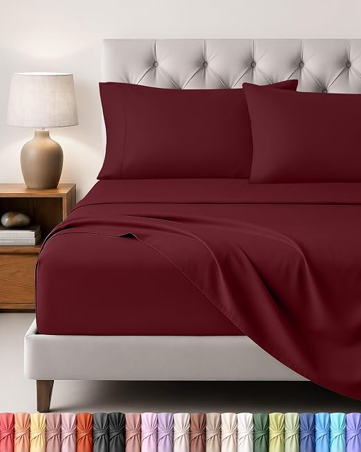 Utopia Bedding Juego de Sabanas 4 Piezas, 150x200cm, Burdeos