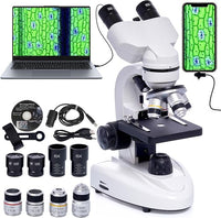 Microscopio para adultos y estudiantes, 200X-5000X, binoculares, biológicos, microscopios digitales para educación en el hogar con ocular electrónico de 2 MP, juego de diapositivas de microscopio