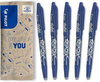 PILOT Caja de 5 Frixion Ball - Bolígrafo borrable con tinta termosensible - Bolígrafo rollerball recargable - Azul - Punta Media