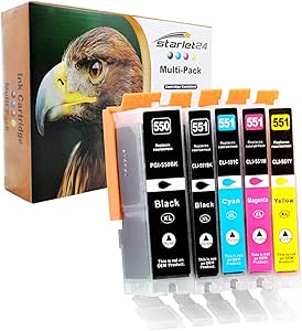 5X Cartuchos de Tinta D&C compatibles con Canon PGI- 550 CLI-551 PIXMA iP-7200 iP-7250 iP-8750 iX-6850 MG-5450 MG-5550 MG-5650 MG-5655 MG-6350 MG-6450 MG-6650 MG-7100 MG-7150 MG-7550 MX-725 MX-925