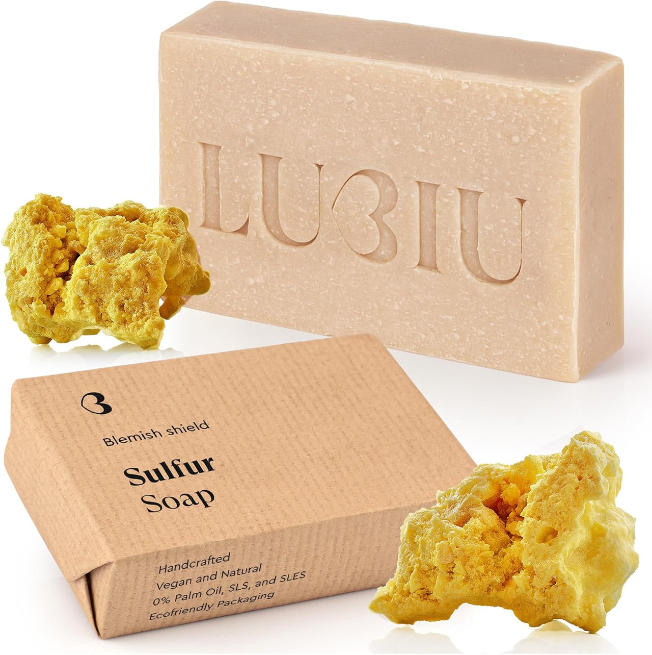 lubiu Jabón de Azufre - 100g Pastilla Jabon Cara Piel Grasa & Acne - Pastilla de Jabon de Azufre Acne