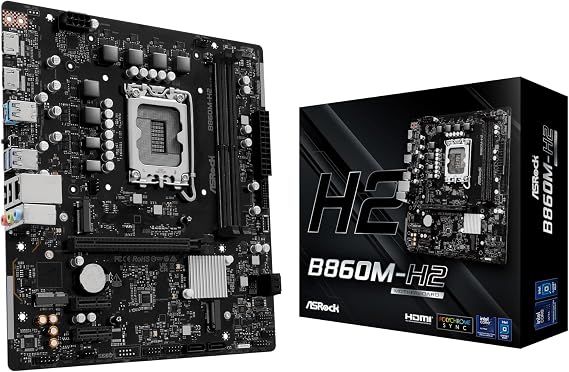 Asrock B860M-H2, Intel B860, 1851, Micro ATX, 2 DDR5, 2 HDMI, GB LAN, 2X M.2