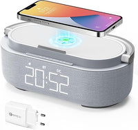 COLSUR Radio Despertador Digital con Carga Inalambrica, FM Radio con Puerto de carca USB, Pantalla LED Ajustable, Luz Nocturna, Bluetooth, Alarma de Temporizador de Apagado y Soporte para Teléfono